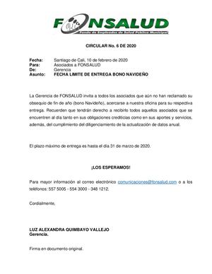 Circular 6 Fecha Limite De Entrega Bono Navideño