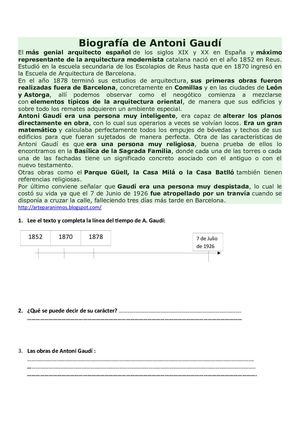Biografía De Antoni Gaudí