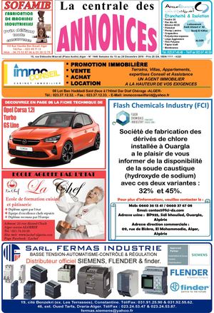 La Centrale des Annonces  N° 1446  du 15 au 28 Décembre 2019 - Prix 25 DA. ISSN 1111 - 4223