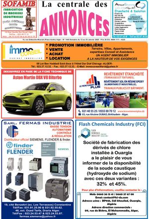 La Centrale des Annonces  N° 1448 Semaine du 12 au 25 Janvier 2020 - Prix 25 DA. ISSN 1111 - 4223