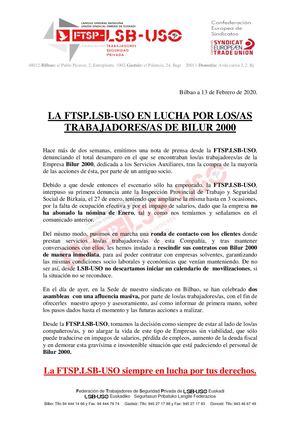 Comunicado Bilur Febrero Impagos