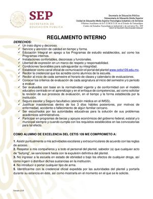 Reglamento De La Escuela CETis 109