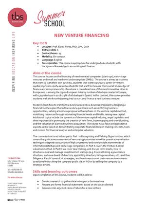 TBS Summer School Barcelona BUG3 New Venture Financing Syllabus