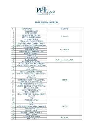 PPT 2020 - Liste Tour-Operator