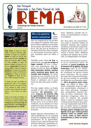 Hoja Parroquial de la Inmaculada y San Pedro Pascual. Jaén