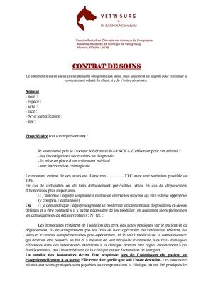 Contrat De Soins Vetnsurg