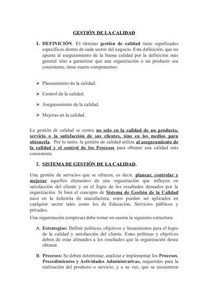 Definicion Gestión De La Calidad