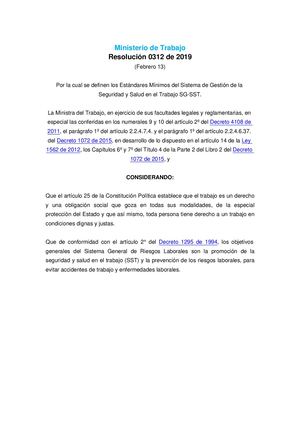 Resolución 0312 De 2019