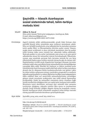 Akbar Najaf.  The apprenticeship as a method of education and training in the classical Azerbaijan social system.