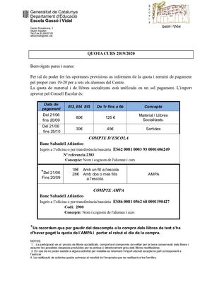Aportacions famílies curs 2019- 20