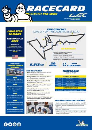 2020 FIA WEC - Lone Star Le Mans - Racecard (EN)