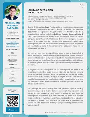 Maximiliano Miranda Carbajal | Carta De Exposición De Motivos | Programa Delfin 2020