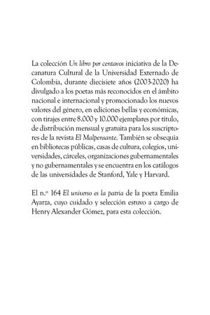 El Universo es la Patria Antología. Poemario. Emilia Ayarza