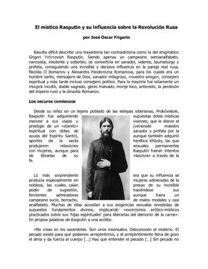 El místico Rasputin y su Influencia sobre la Revolución Rusa