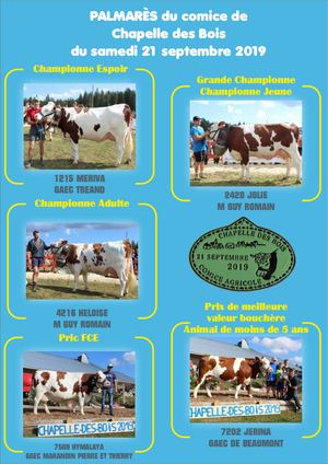 Palmarès 2019 comice de Mouthe à Chapelle des bois