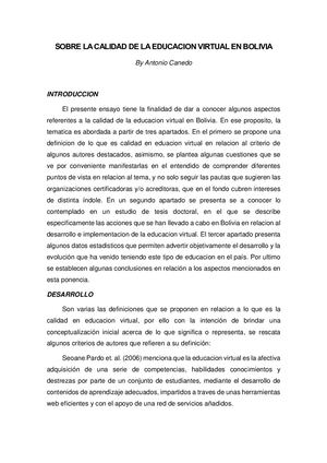 Sobre La Calidad Educativa Virtual En Bolivia