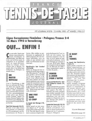 1993 04 578 FRANCE TENNIS DE TABLE