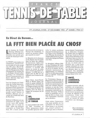 1993 12 595 FRANCE TENNIS DE TABLE