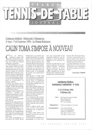 1995 01 621 FRANCE TENNIS DE TABLE