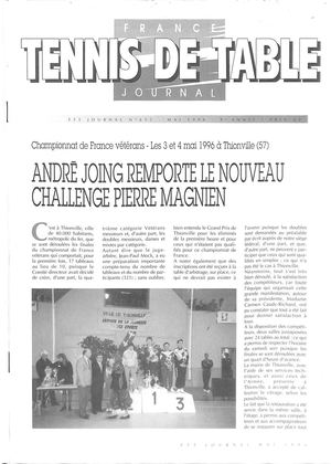 1996 05 652 FRANCE TENNIS DE TABLE