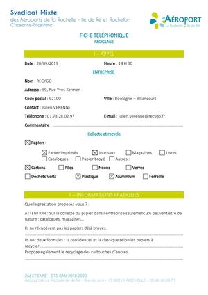 Formulaire Informations RECYGO