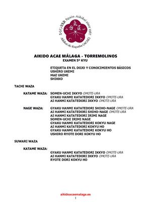 Examen 5º Kyu Aikido Acae Málaga - Torremolinos