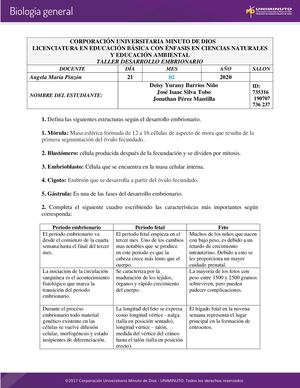 Taller De Biologia Desarrrollo Embrionario
