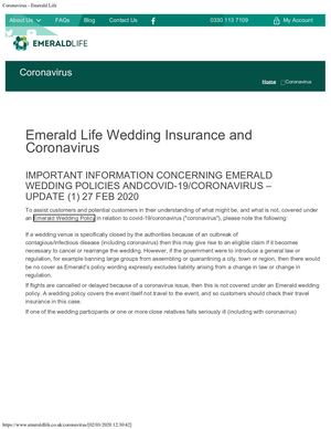 Emerald Life Wedding Insurance And Coronavirus