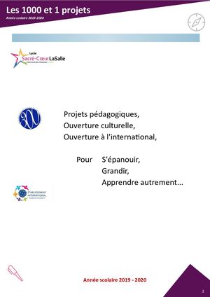 Lycée Sacré-Coeur La Salle Projets 2019 2020