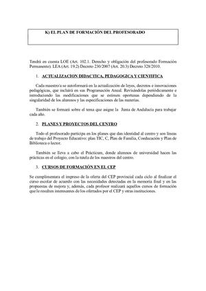 K) EL PLAN DE FORMACIÓN DEL PROFESORADO