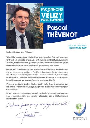 Programme Pascal Thevenot Façonnons Vélizy pour l'avenir 2020