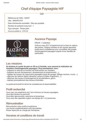 Auzance Paysage Chef D'équipe Paysagiste .