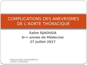 ANEVRISME AORTE THORACIQUE