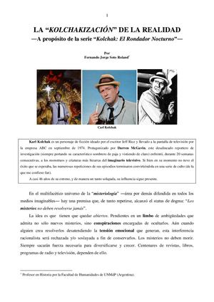 LA “KOLCHAKIZACIÓN” DE LA REALIDAD   ―A propósito de la serie “Kolchak: El Rondador Nocturno”―