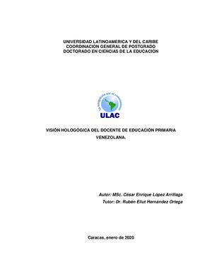 Visión Hologógica Del Docente De Educación Primaria Venezolana Tesis Doctoral
