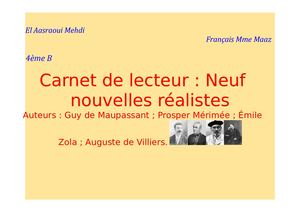 Carnet de lecteur "Neuf nouvelles réalistes"