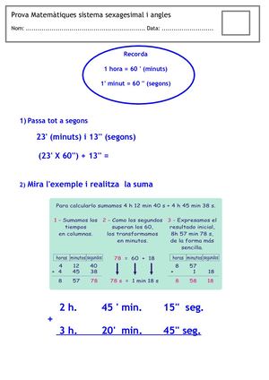 Prova Matemàtiques Sistema Sexagesimal I Angles