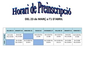 Horari De Preinscripció 20 21