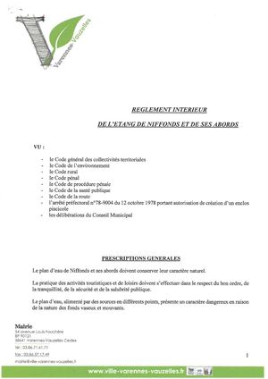 Règlement Intérieur de l'etang de Niffonds et de ses abords