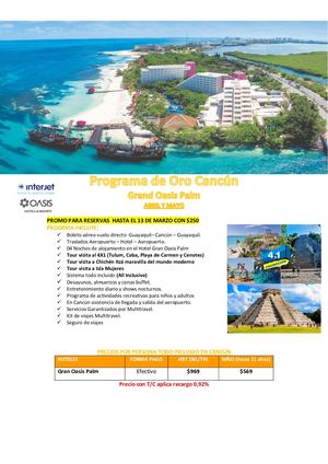 Promo Interjet Programa De Oro Cancún Abril Mayo Grand Oasis Palm