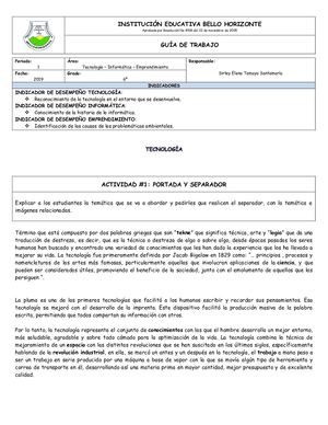 Guía De Trabajo Tie P 1 Grado 6°
