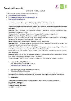 Activities To Work Lesson 1 In English I Class