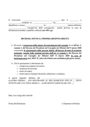 Autocertificazione Coronavirus Pdf