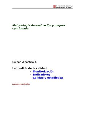 La Medida de La Calidad (Monitorizacion Indicadores Calidady Estadística)