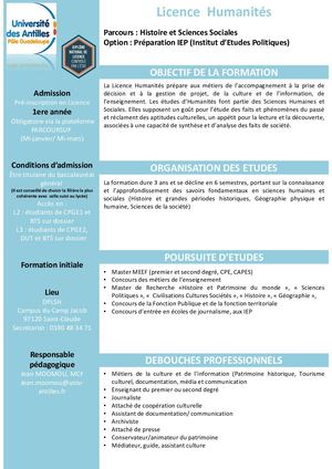 Fiche diplome Licence Humanité