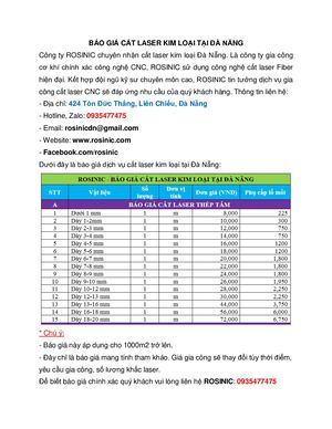 BÁO GIÁ CẮT LASER KIM LOẠI TẠI ĐÀ NẴNG