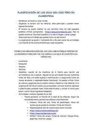 Planificación De Los Dias Sin Cole Pero En Cuarentena Pdf Pdf