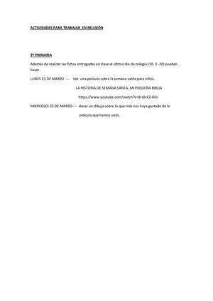 Temporalización Religión 2º.