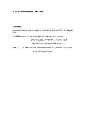 Temporalización Religión 3º.