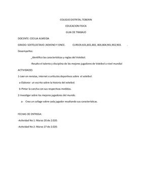 Guia De Trabajo Voleibol Grados 6 8 9 11